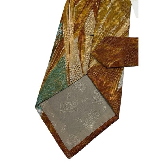 NEW LUCIANO SOPRANI Men's 100% Silk Necktie LUXURY Tie Brown Green Art W:4" - Picture 5 of 5